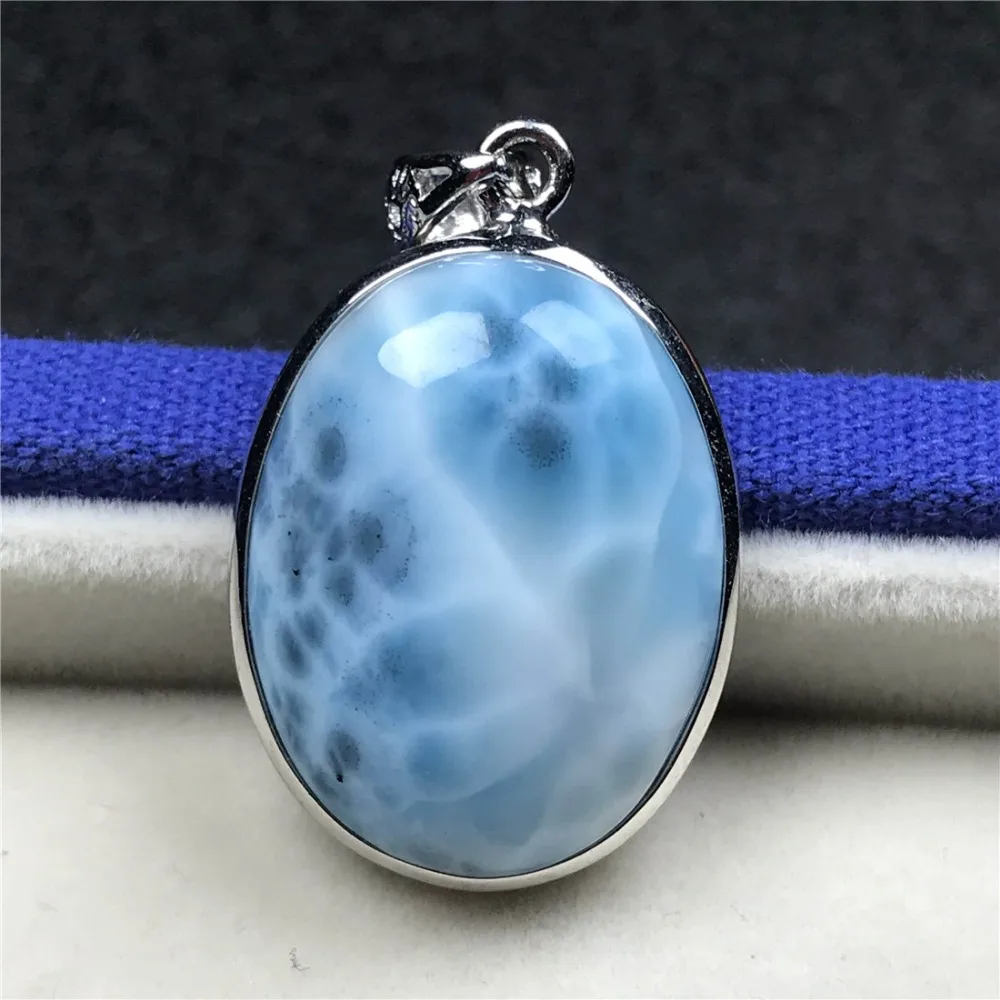 Натуральная синяя подвеска larimar для женщин 25x19x7 мм, бусины, серебро 925, кристалл, овальный камень, ожерелье, подвеска, ювелирное изделие AAAAA