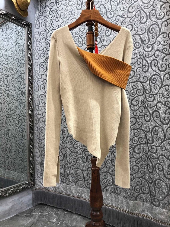 

Женский топ с асимметричным вырезом, с рукавами 2021, витой длинный