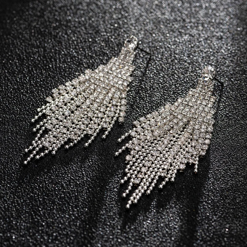 New Long Tassle Earrings For Women Statement Full Rhinestone Dangling Drop Bride Jewelry | Украшения и аксессуары
