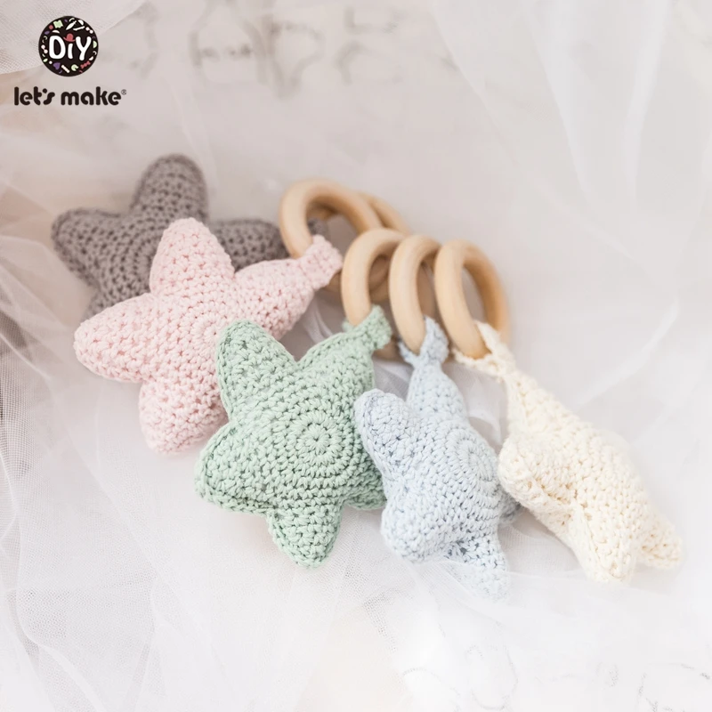 Let's Make 1pc Crochet Star Wooden Teething Ring Amigurumi Baby Toys For Storller 0-12 Months Children's Gift Rattle | Мать и