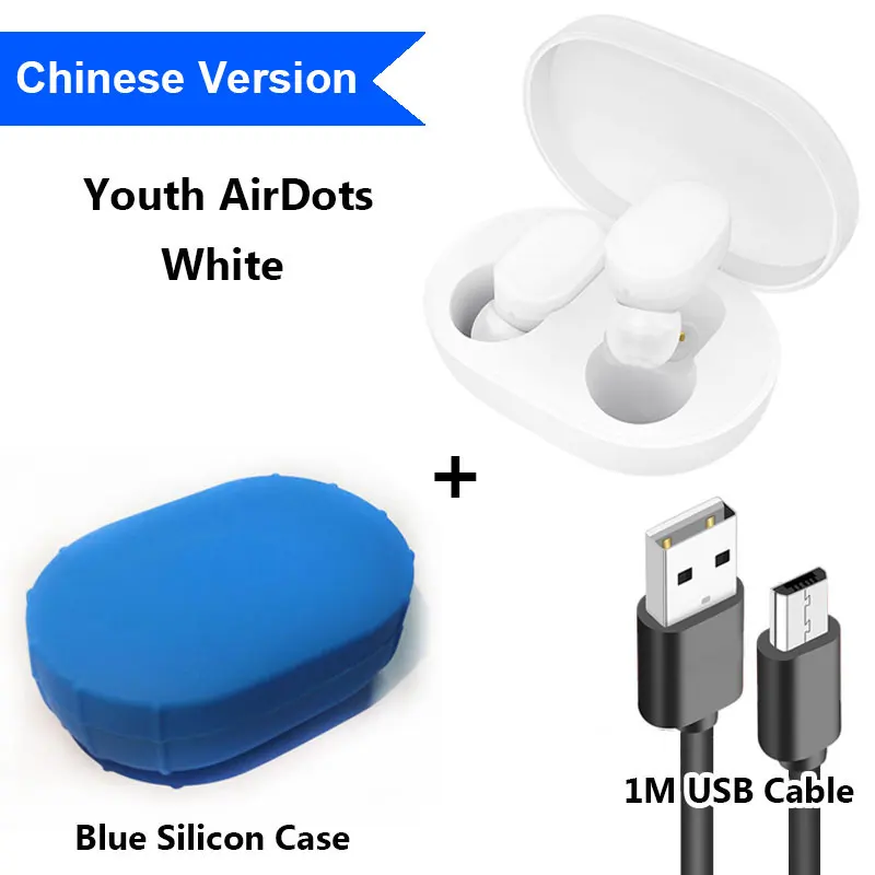 Add Cable Blue Case. Xiaomi mi наушники AirDots Bluetooth Red mi TWS, стерео беспроводные наушники-вкладыши, бас наушники, Молодежная версия с mi c Handsfree - Цвет: Add Cable Blue Case.