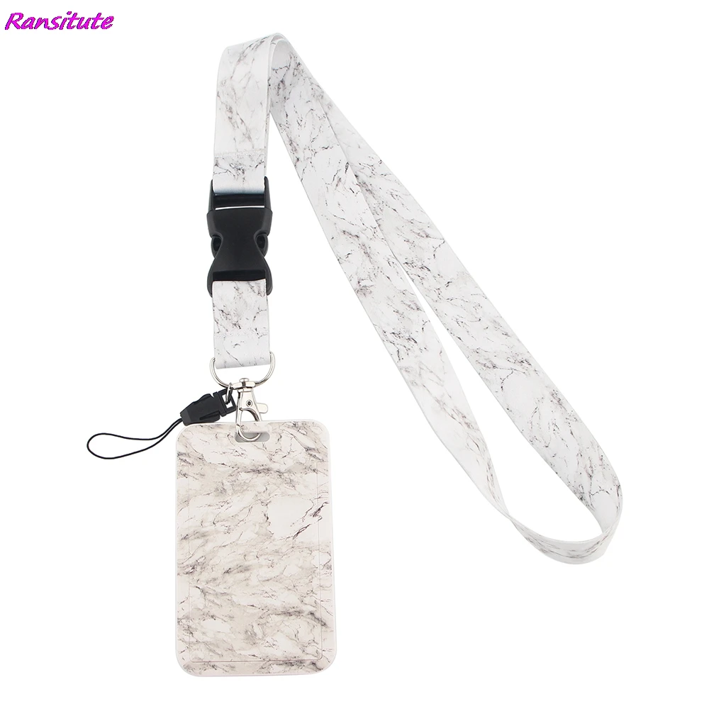 Ransitute R1423 белый Мрамор творческих шнурки держатель для карт студентов с завязками