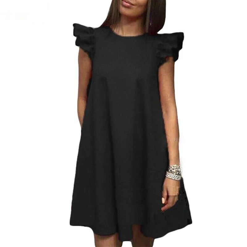

Zoulv 2021 Fashion Casual O Neck Red White Black Dresses For Women Vestidos Summer Dress Spring Lotus Leaf Sleeve Loose Dress