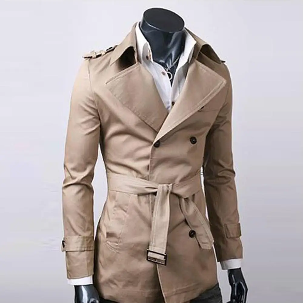 Тренчкот мужской двубортный Модная приталенная однотонная ветровка в