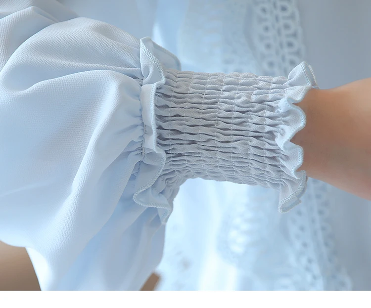 Blusas mujer de moda 2018 белая открытая кружевная шифоновая блузка рубашка с длинным