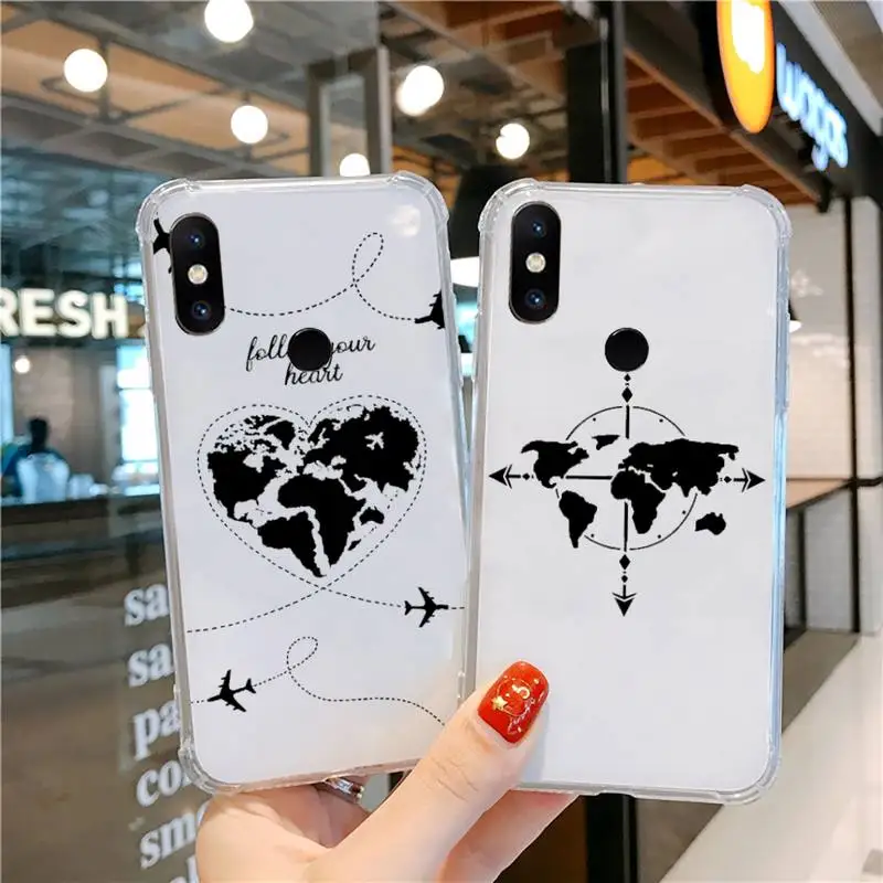 

World Map Travel aircraft Love heart Phone Case Transparent For Xiaomi CC 9 11 MAX3 Mix3 MIX2 6X 8 5x 10S 11 10 X SE lite Pro