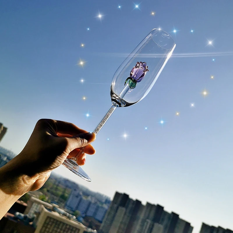 

Europe Creative Transparent Crystal Glass Cup Rose Decoration Goblet Champagne Glasses Home Party Luxury Drinkware Wedding Gifts