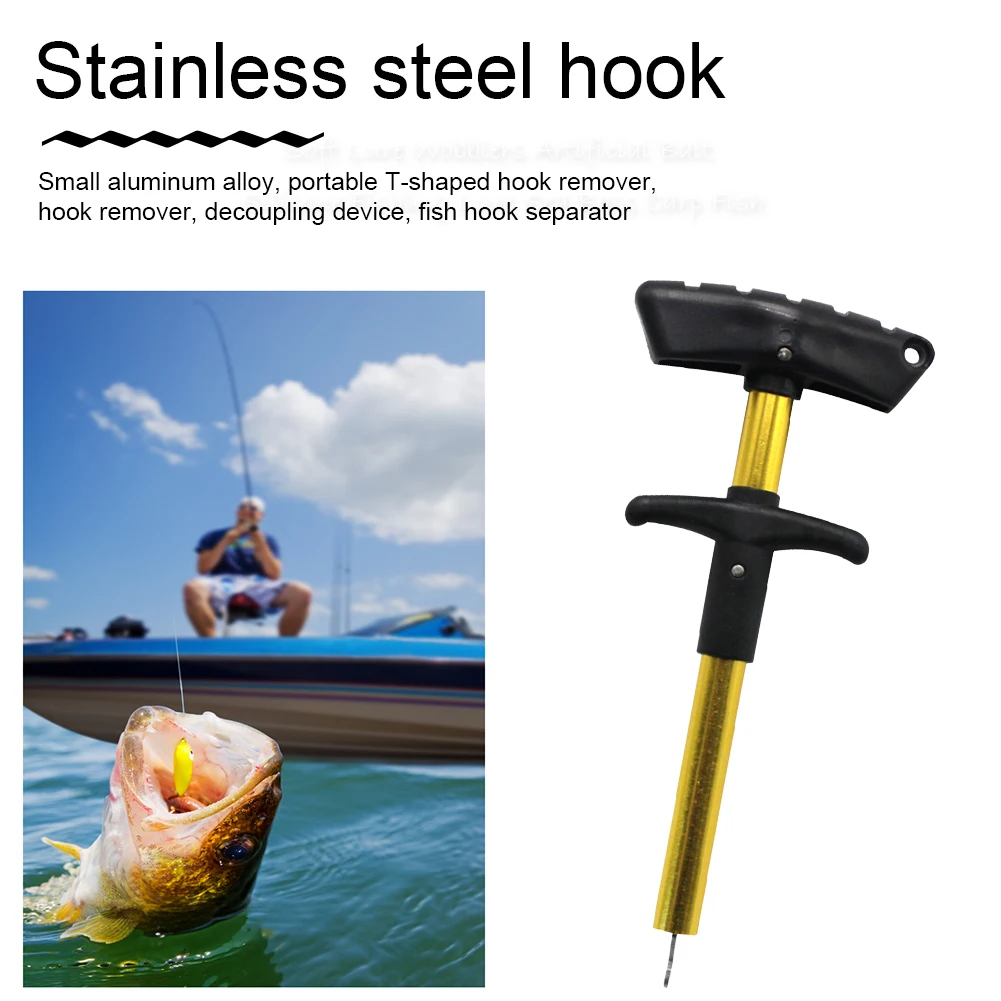 

Fishing Fish Hook Remover Aluminum Alloy Easy Safe Anti Skid Portable T-Type Handle Reach Dehooker Fishing Decoupling Device