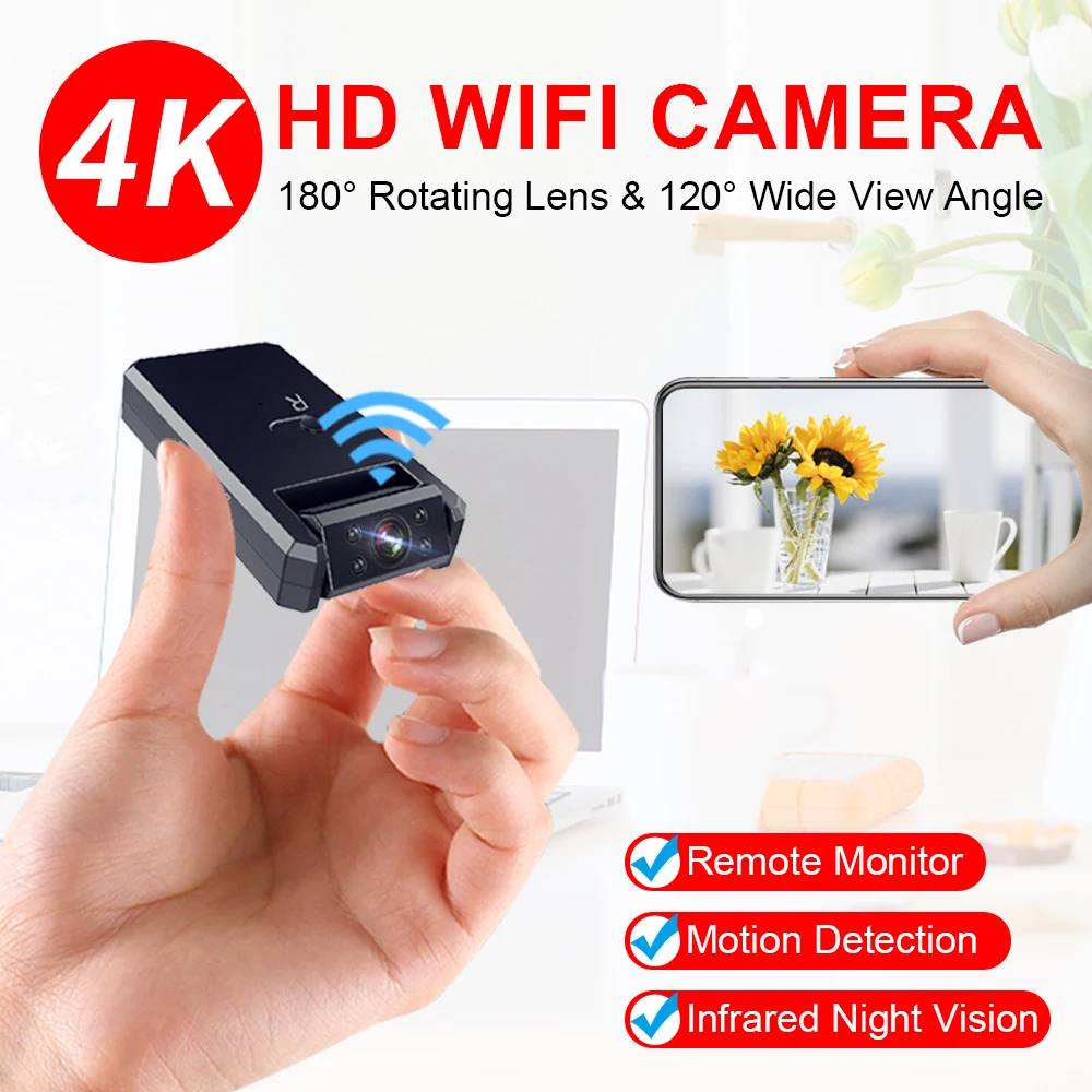 

Мини-камера DEAOKE 4K, Wi-Fi, умная Беспроводная IP-камера, точка доступа, HD-видео ночного видения, микро маленькая камера с датчиком движения, умный ...