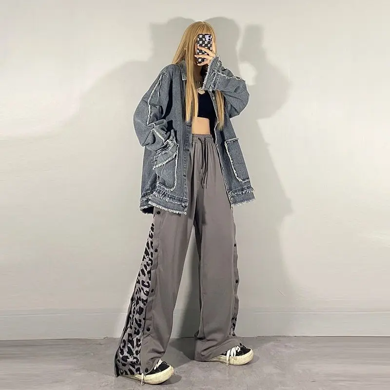 

Женские брюки с широкими штанинами и леопардовым принтом, Новинка весна-лето 2021, модная уличная одежда в Корейском стиле, Свободные повседн...