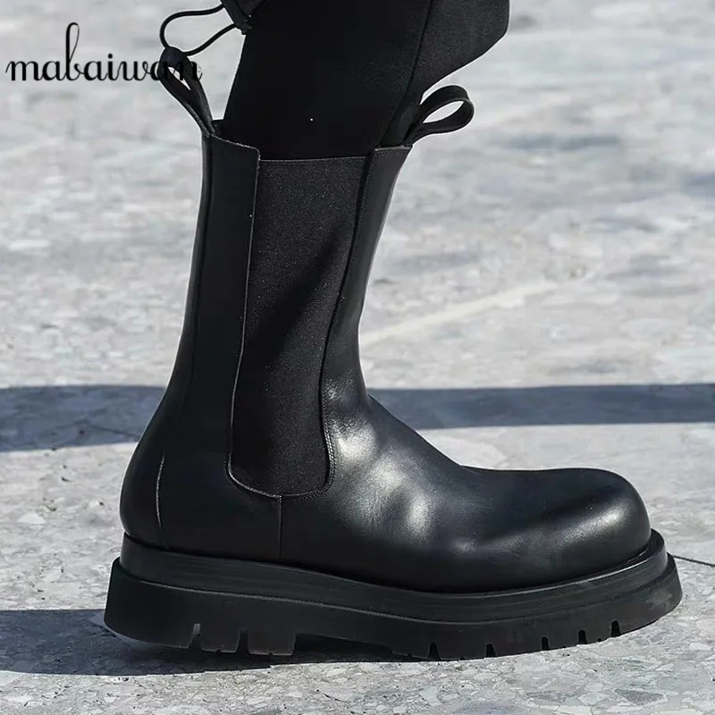 Mabaiwan/обувь из натуральной кожи на толстой подошве женские ботильоны Челси