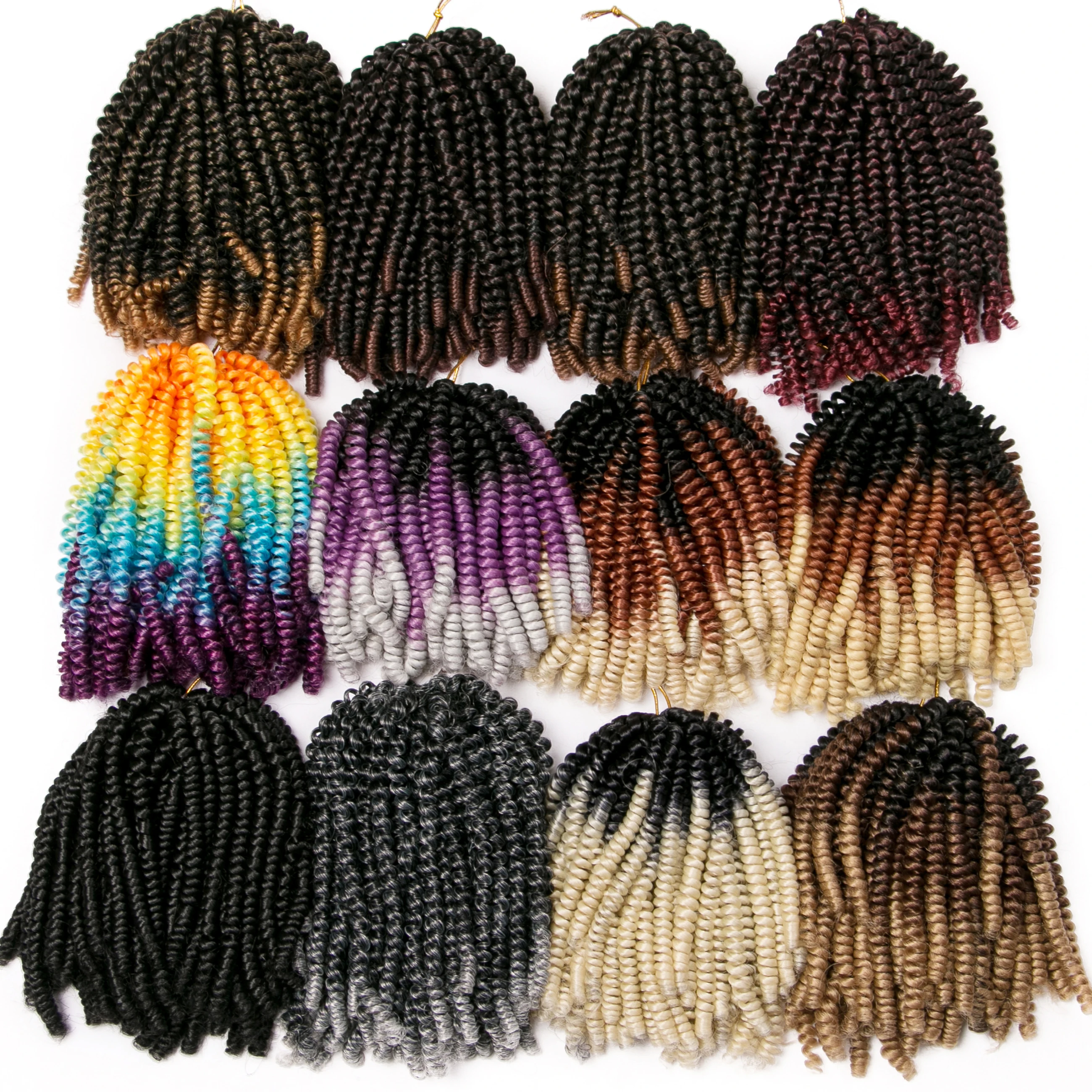 Synthetic Spring Twist Crochet Braid Hair Extension 8 inch 30 strands/pack ombre braiding hair colorful braids extensions |