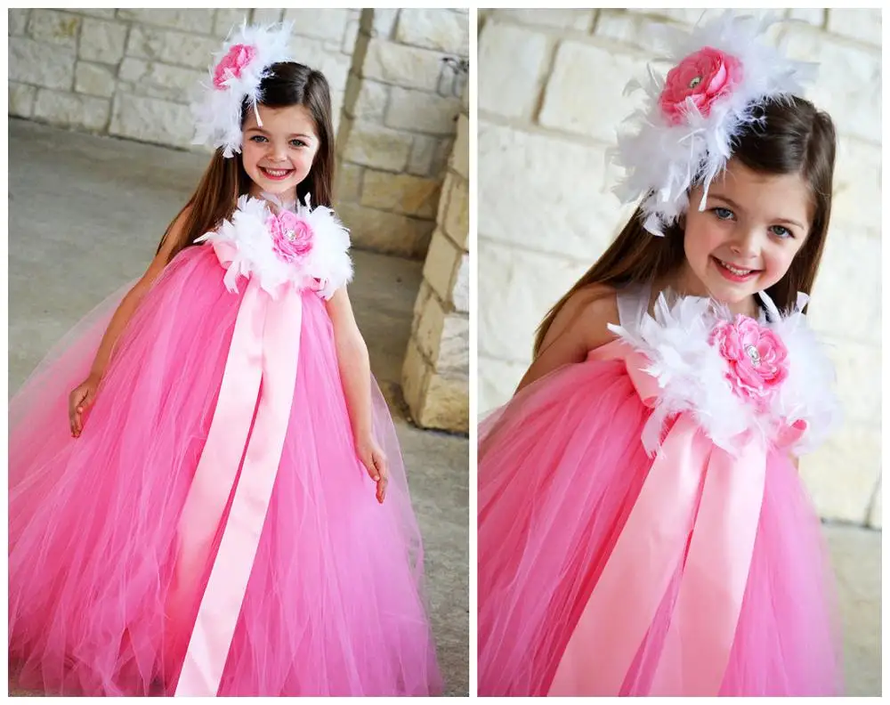 Vintage Spring Summer Kids Girls Dresses Wedding Flower Tutu Feather Toddler Birthday Party Clothes | Детская одежда и обувь