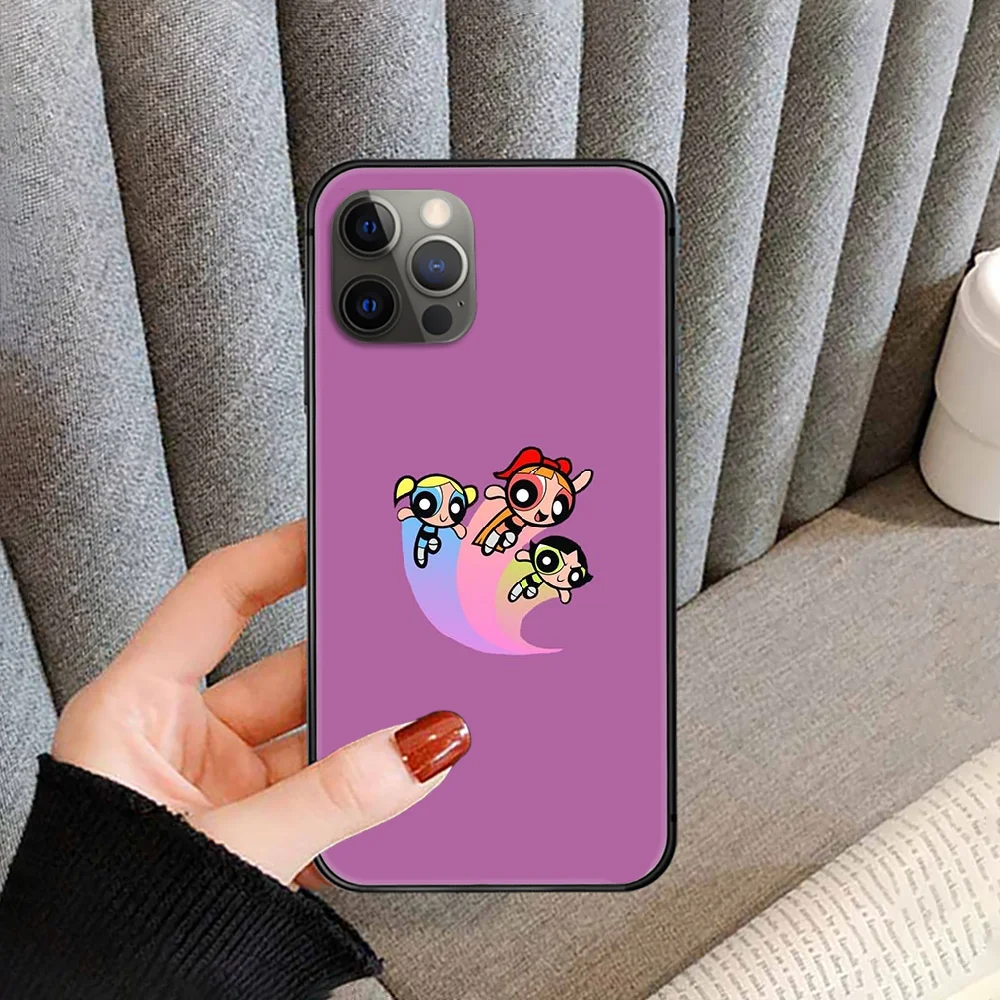 

Power Cute puff Girl Phone Case cover For iphone 5 5S 6 6S PLUS 7 8 11 12 mini X XR XS PRO SE 2020 MAX black coque silicone