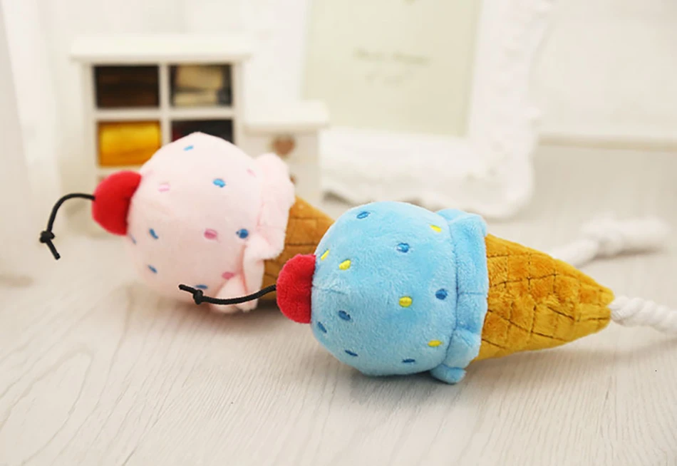 Ice Cream Dog Toys Squerk Chew Cute Accessories Blue Pink Training For Dogs Fleece Material | Дом и сад