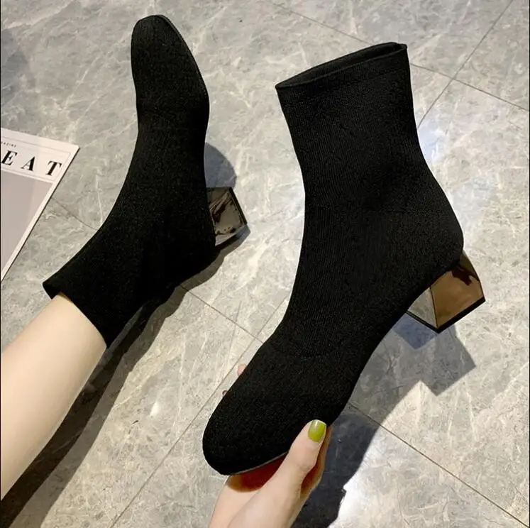 Носки ботинки женская обувь женские Модные ботильоны новинка 2019 Осенние тонкие