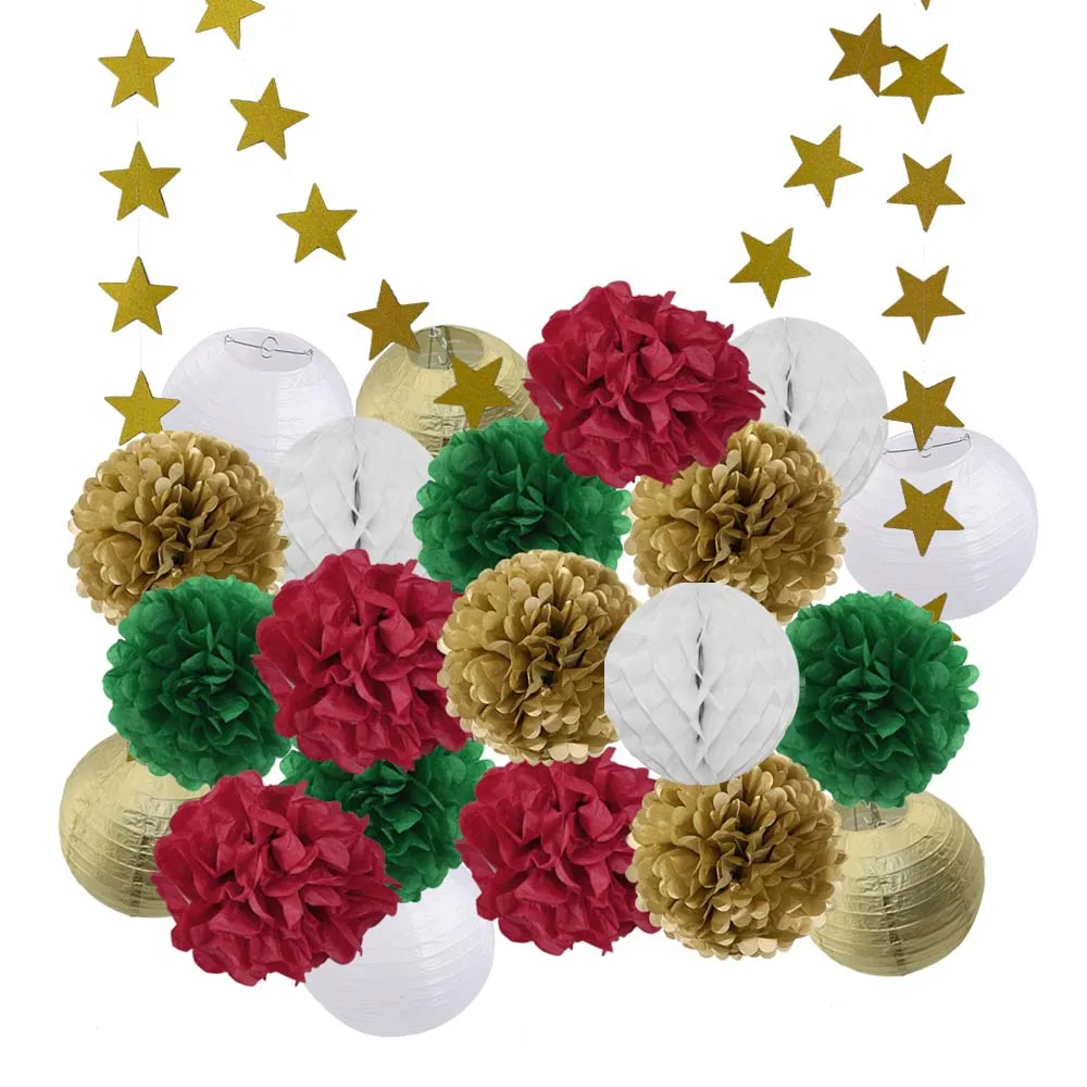Gold Red Green Лидер продаж 22 шт./компл. золото/черный/белая Круглая Бумажная Фонари Выпускной 50th День рождения одолжение рождественское год висит Изделия из бумаги - Color: Gold Red Green