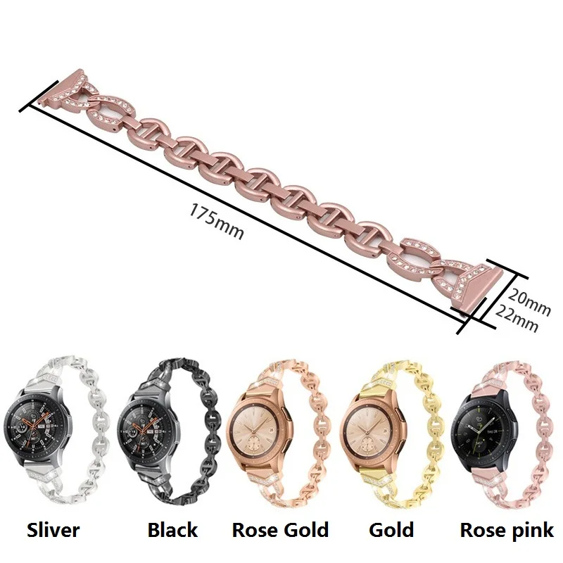 Розовый Золотой металлический браслет из нержавеющей стали для Samsung Galaxy Watch Diamond 20