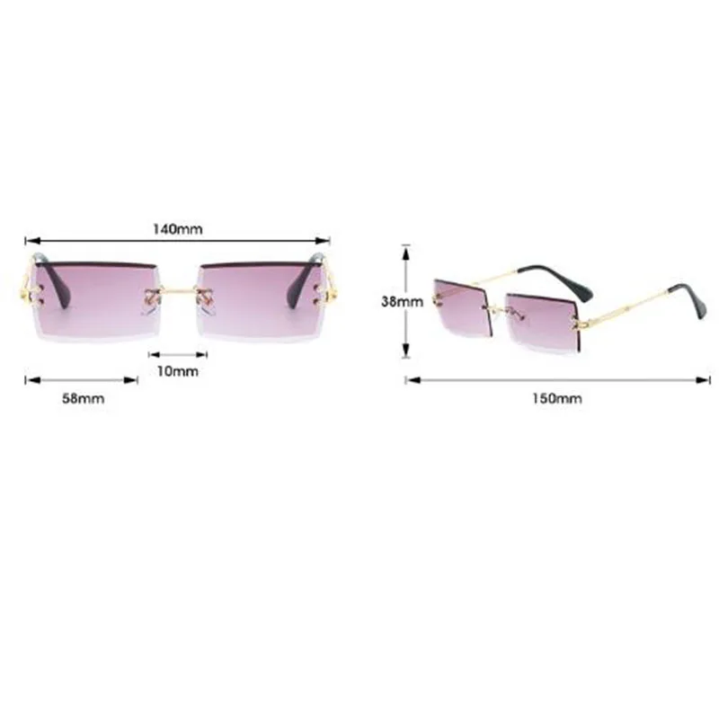 

Wholesale Fashion Rectangle Rimless Goggles Women Men Trendy Small Sun Glasses Summer Traveling Shades UV400 Bulk Glasses