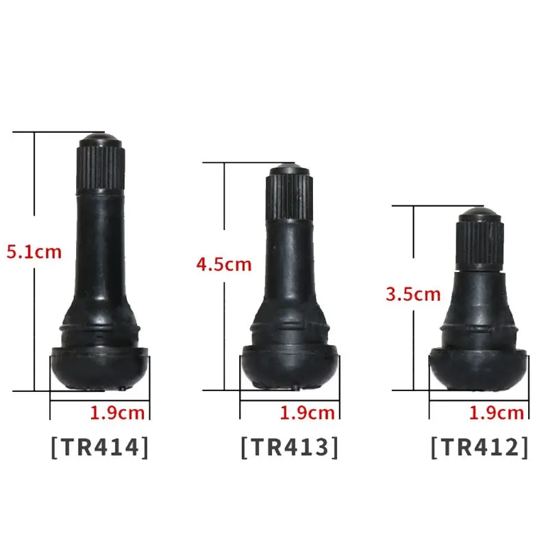 

100Pcs TR414/413/412 Snap In Tire Valve Stems Short Black Rubber With Dust Cap Y5GF