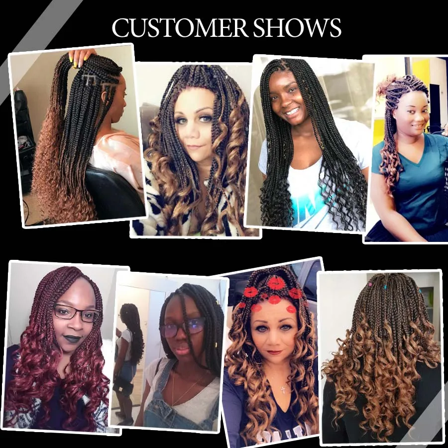 

TOMO 22Strands Box Braids Curly End Synthetic Ombre Braiding Hair Weaves 14" 18" 24" Natural Crochet Hair Extensions Blond Bug