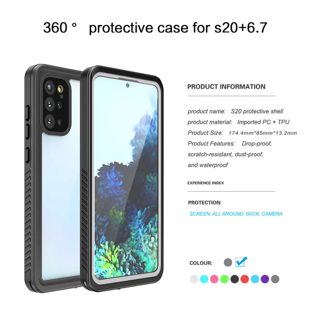 

Phone Cases IP68 Waterproof Phone Protective Cases Shockproof Dustproof Phone Protector Clear Compatible With Samsung S20 Plus