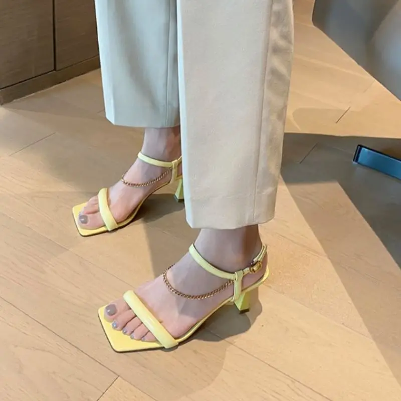 

KemeKiss Women High Heel Sandals Real Leather Strange Heel Chain Women Summer Shoes Fashion Party Sandals Women Size 34-39