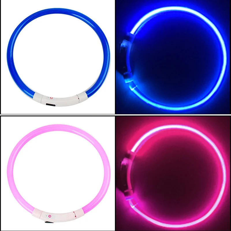 

USB Rechargeable LED Dog Pet Collar Flashing Adjustable Safety Light Neck Chain ADW889