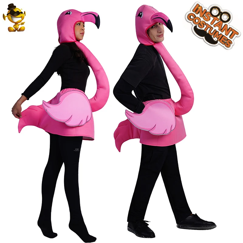 

QLQ Adult Flamingo Costume Cosplay Cute Pink Flaomingo Jumpsuit Coulples Costumes for Adults Funny Role Play Halloween Party