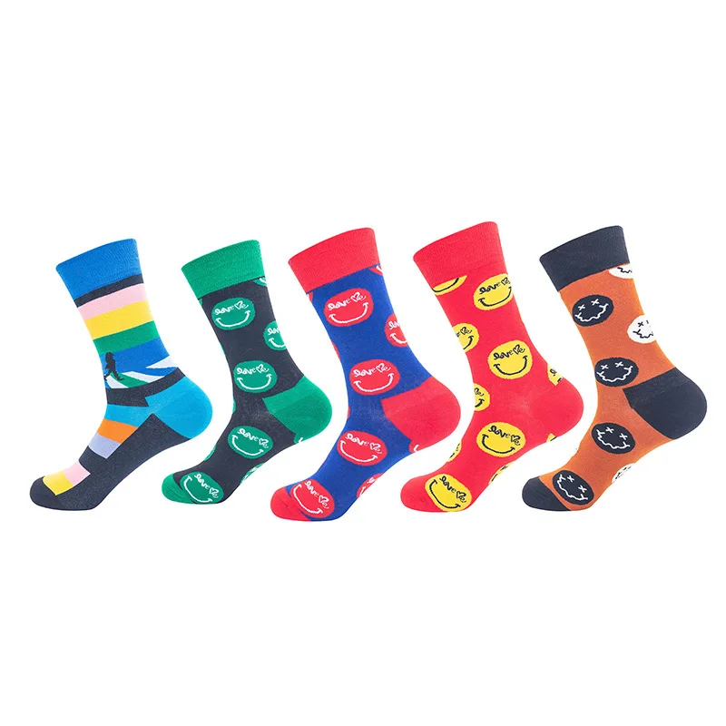 

5 pairs Combed Cotton Fashion Kawaii Men Socks with Print Avocado Animal Happy Socks Funny Sokken Breathable Socks for Women Men
