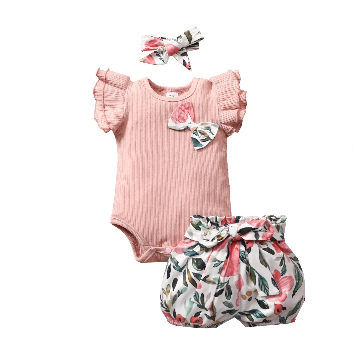 

Детский костюм из двух предметов в полоску, боди с бантом, головной платок с принтом в виде растений в европейском и американском стиле для м...