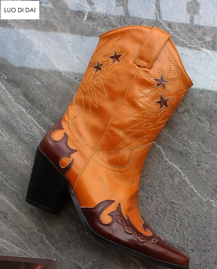 Женские ботильоны на массивном каблуке разноцветные вечерние с острым носком