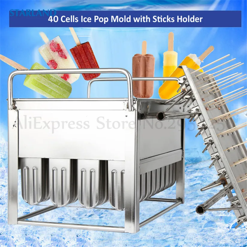 Quality Commercial Food-Grade Stainless Steel Popsicle Mould DIY Ice Cream Molds With Sticks Holder 40 Cells Ice-Pop Mold