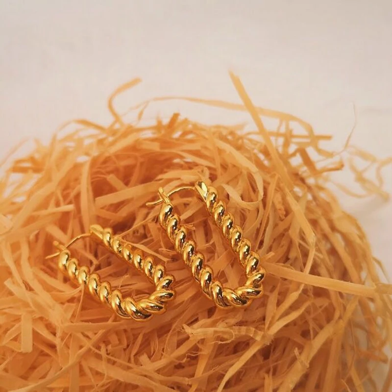 

S925 Large Rope Chain Square Hoop Earring 18ct Gold Plated On Brass Geometric Cuff Earring Women Wedding Party Jewelry