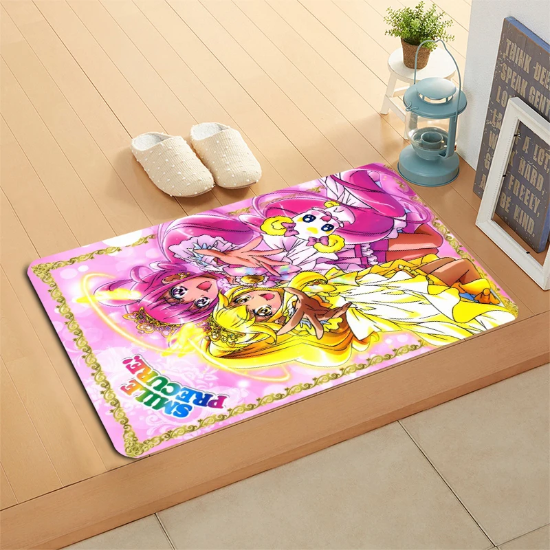 

Custom Smile Precure! Doormat Floor/Bath/Kitchen/Beach Mat Flannel Sponge Fabric 3D Printed Shaggy Decoration For Bedroom