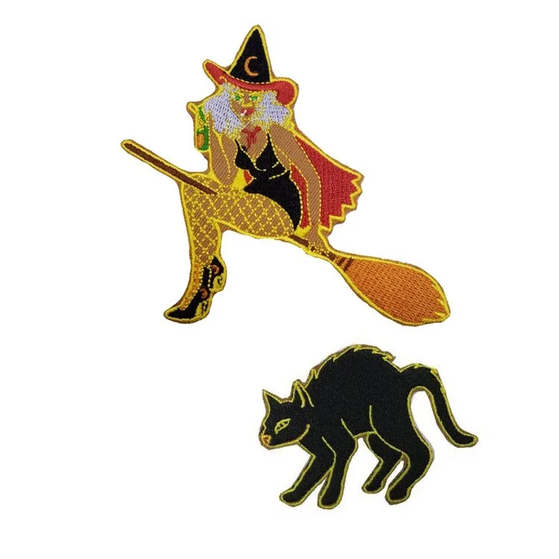 

10pcs/lot Witch Cat Halloween Embroidery Patches Strange Things Backpack Clothing Decoration Diy Iron Heat Transfer Applique