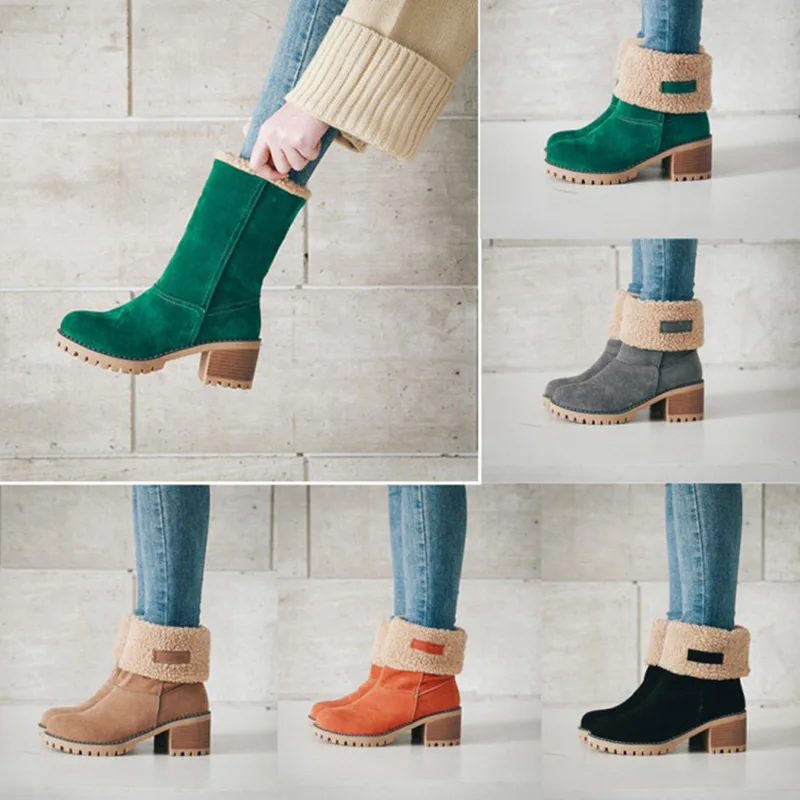 

Women's snow boots winter warm ladies high heels thick ankle boots women's fashion large size women's shoes