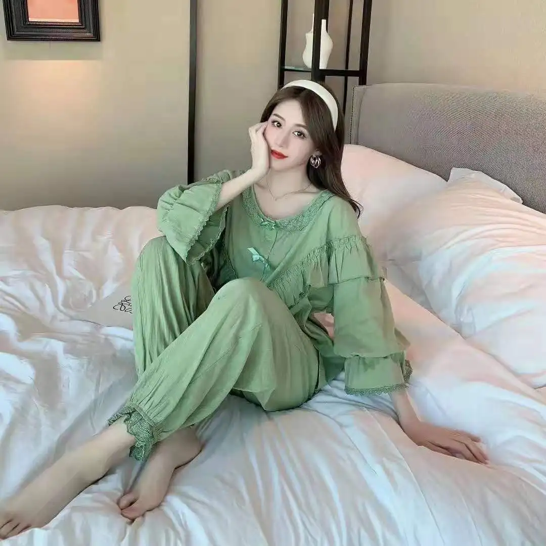 Spring And Autumn Loose Jacquard Pajamas Women Princess Woven Cotton Comfortable Ins Style Long-Sleeved Suit Home Service