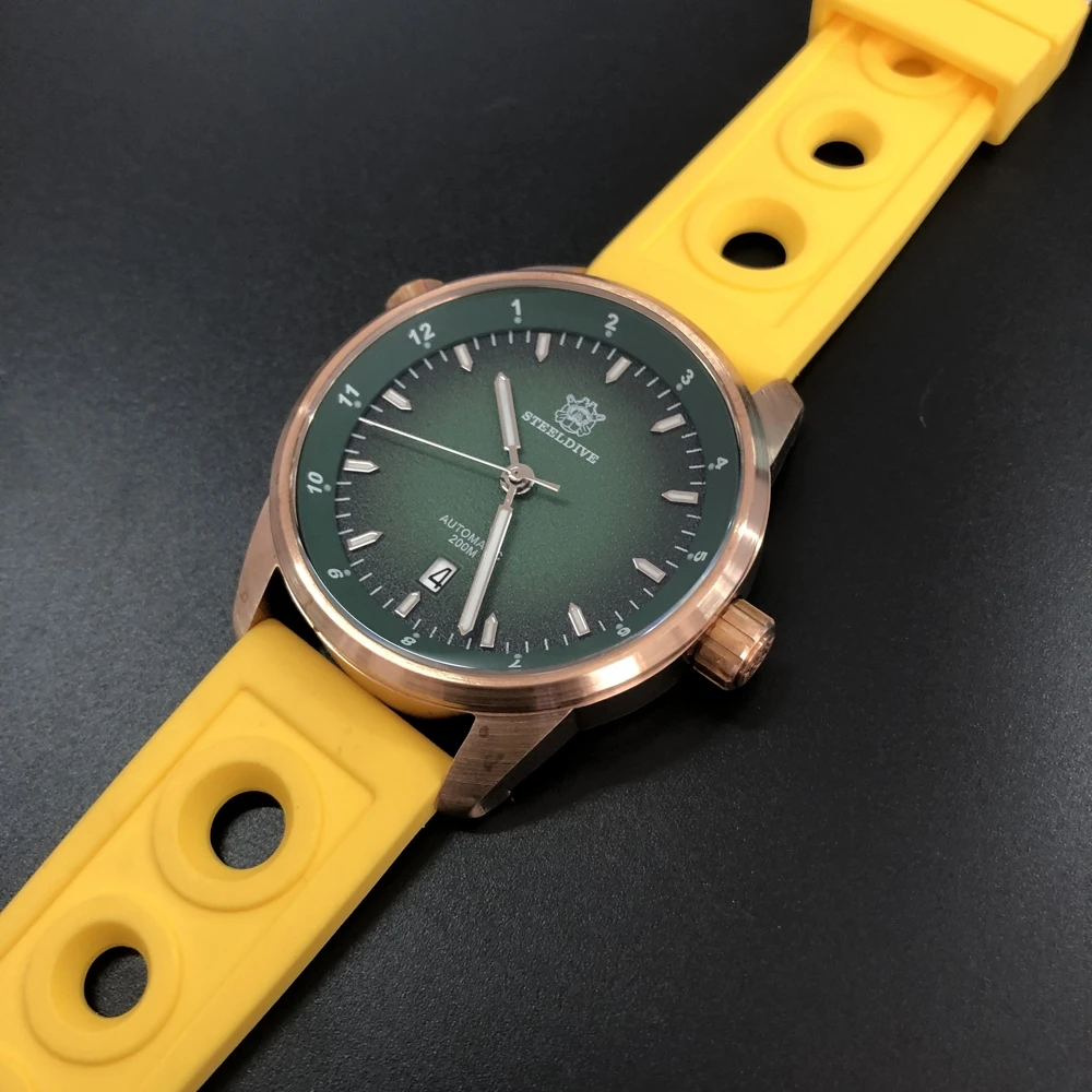 

Часы Steeldive с зеленым циферблатом 200 м водонепроницаемые мужские бронзовые часы с сапфировым стеклом SD1949S