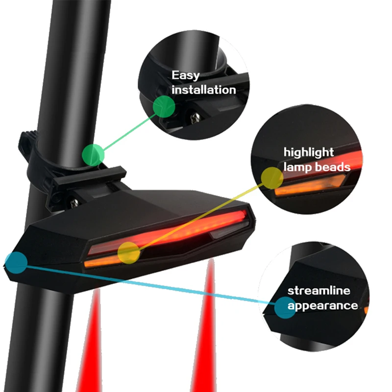 

Bicycle Rear Light Smart Wireless Remote Control Turn Signal Light Smart Brake Sensor Bicycle Tail Light LED Power Display Light
