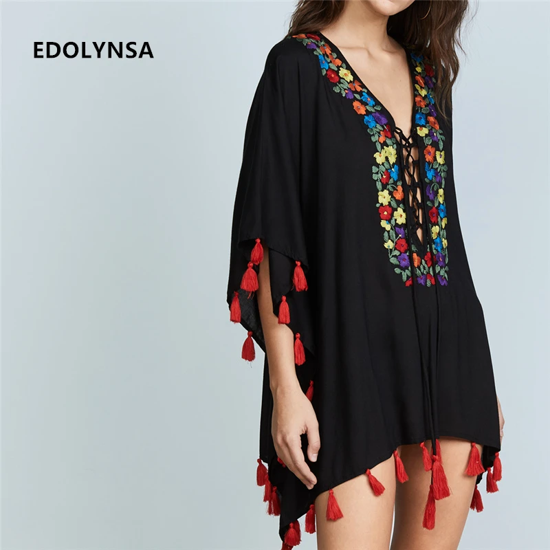 Хлопчатобумажный пляжный купальный костюм с вышивкой Saida de Praia женские бикини