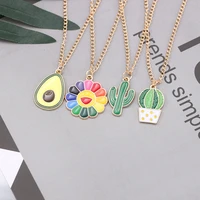 women necklace cartoon avocado cactus sun flower necklacespendants for girls children gold chain fashion jewelry gifts