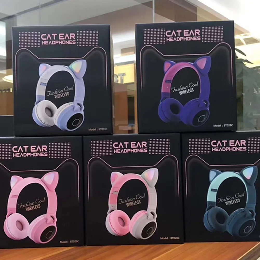 

New Arrival LED Cat Ear Noise Cancelling Headphones Bluetooth 5.0 Young People Kids Headset Support TF Card 3.5mm Plug With Mic
