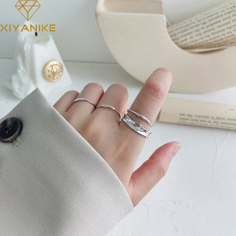

XIYANIKE Silver Color Thin Glossy Double Irregular Ring Female Retro Handmade Index Finger Accessories Ring Jewelry Gift