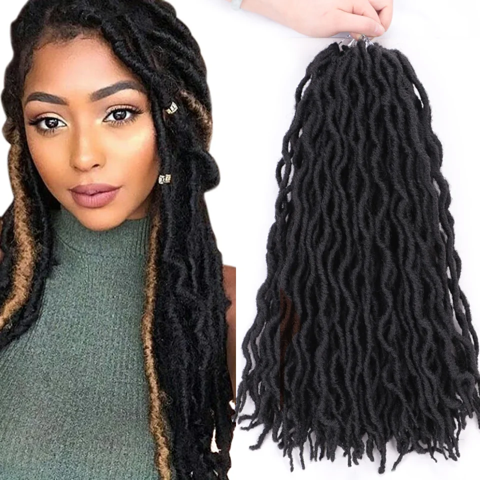 12 18 дюймов Nu Locs Goddess Faux Locs Curly Ombre плетение волос мягкие косички синтетические вязанные крючком косы волосы Exntension