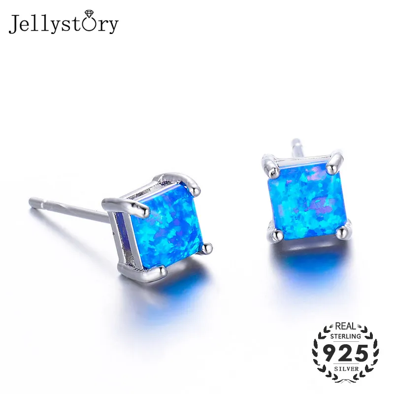 Jellystory модные серьги с квадратными Форма опалы драгоценный камень 925 серебряные