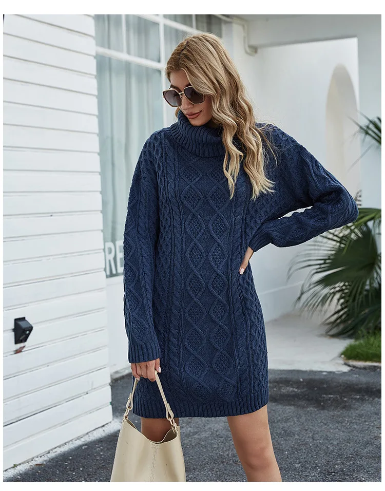 

Twist Turtleneck Knitted Dress Autumn Winter Sweater Women Long Sleeve Loose Fashion Clothes Streetwear Pullover Sweaters Y239