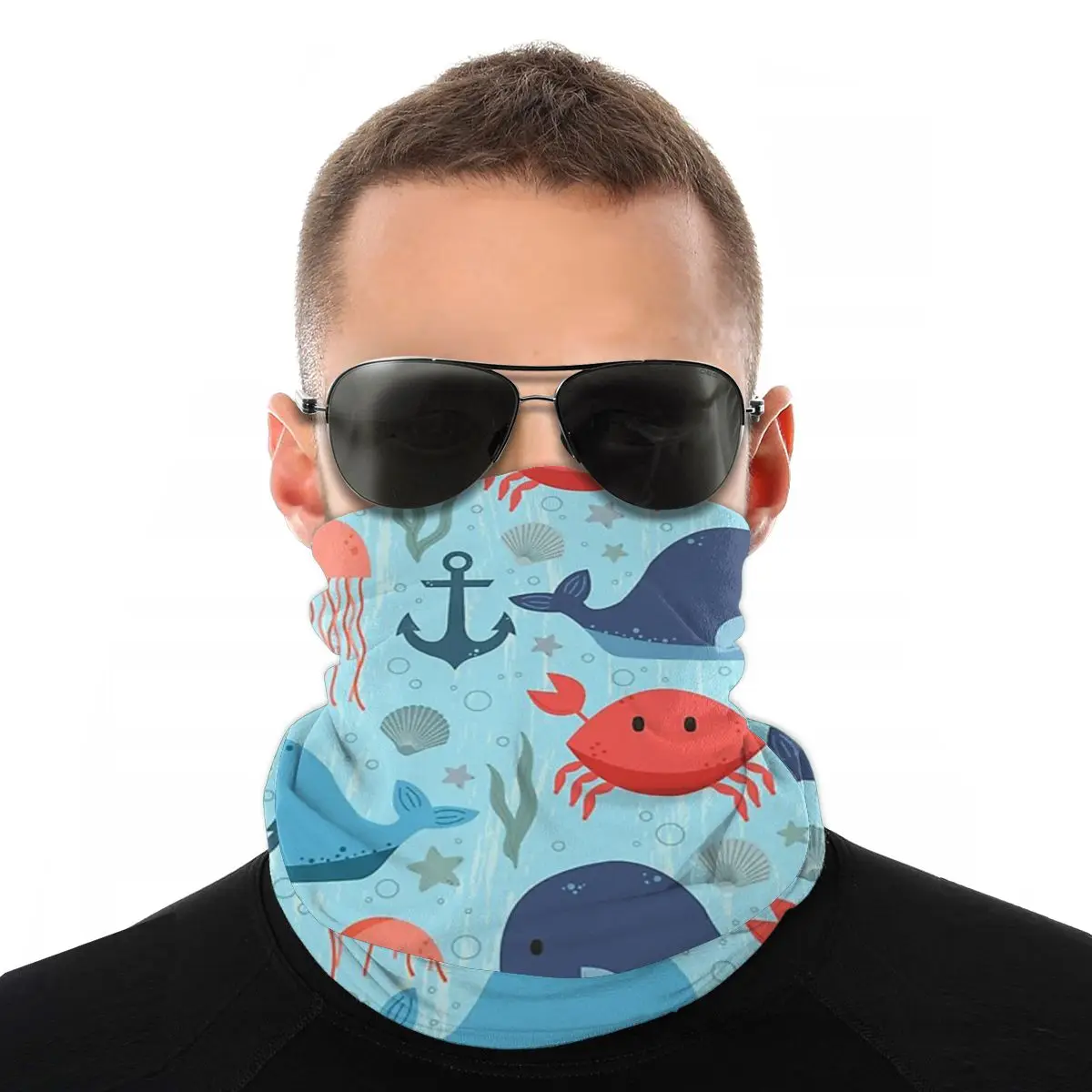 

Nautical Creatures Ocean Whale Crab Scarf Half Face Mask Halloween Tube Scarf Balaclava Bandanas Windproof Headwear Cycling