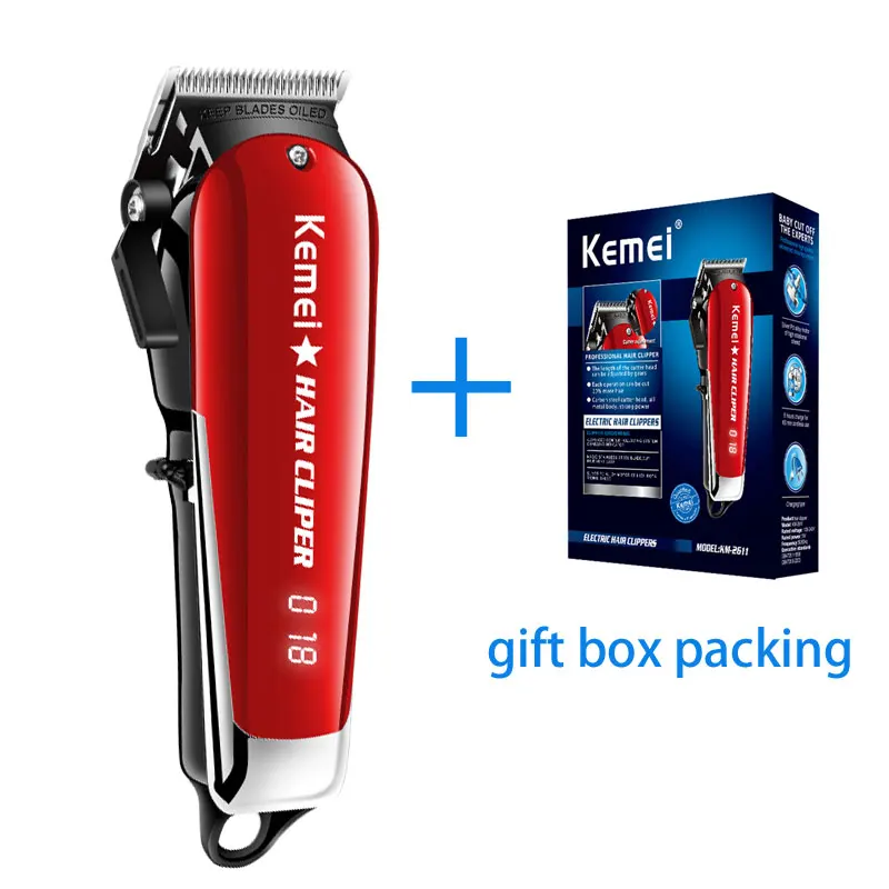 Original gift box Kemei профессиональный беспроводной триммер для волос Машинка для стрижки волос для мужчин ЖК-дисплей триммер для бороды - Цвет: Original gift box