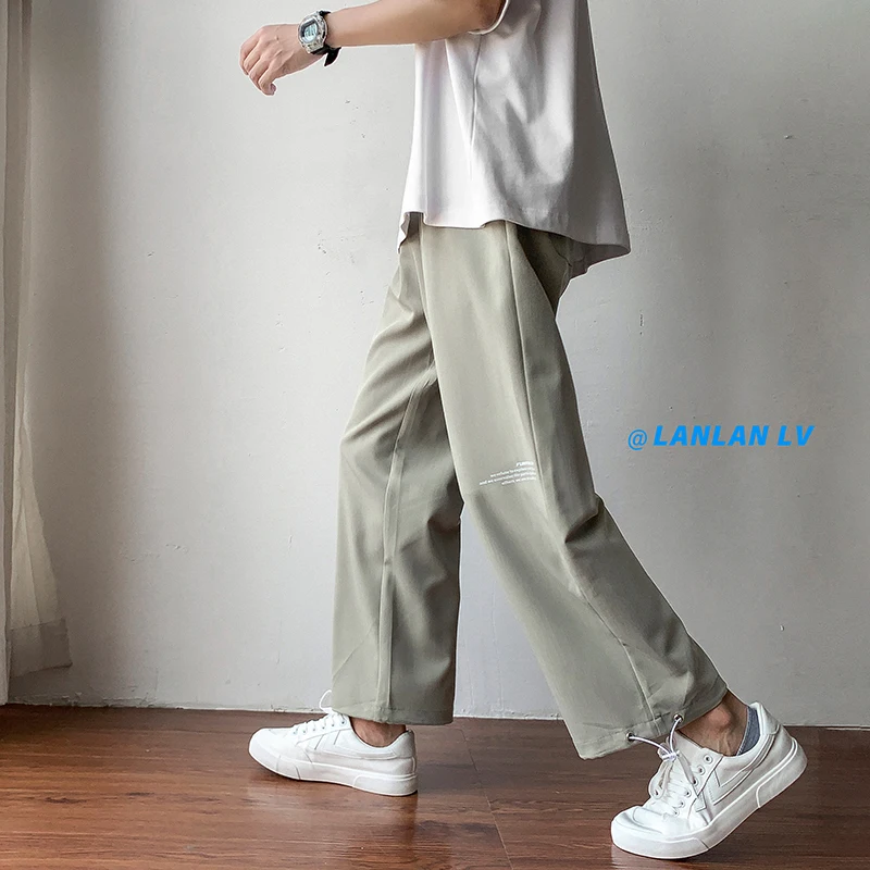 

Summer Thin Casual Pants Men Fashion Letter Printing Wide-leg Pants Men Streetwear Loose Breathable Ice Silk Pants Mens Trousers